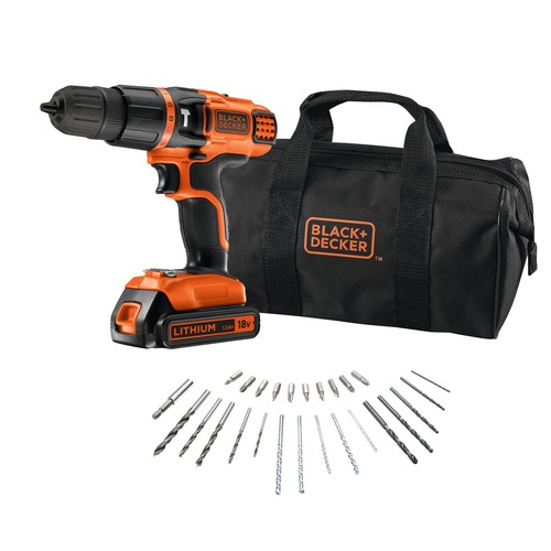 Black and Decker - EL 18V 2Gear Hammer Drill extra battery 30 accessories and storage bag - BDK188BSA