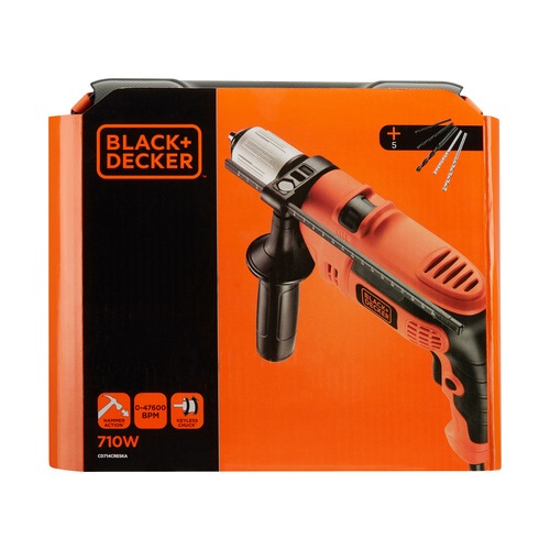 Black and Decker - EL 710W Corded Hammer Drill with 5 Accessories and Kitbox - CD714CRESKA