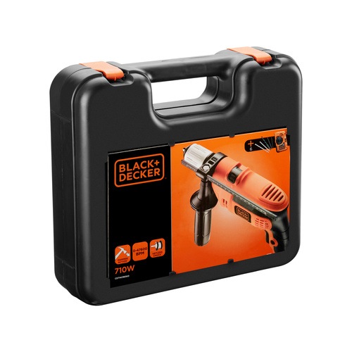 Black and Decker - EL 710W Percussion Hammer Drill with 6 Accessories and Kitbox - CD714CRESKD