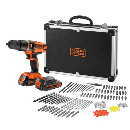 Black and Decker - EL 18V cordless hammer drill with additional battery and 160 accessories in robust storage case - EGBL188BAFC