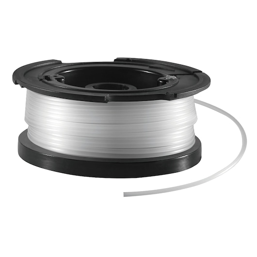 A spool of clear trimmer line with a black plastic reel, suitable for garden or lawn maintenance equipment.