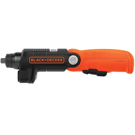 BLACK+DECKER cordless electric screwdriver with orange and black handle, model BDCSFL20C, shown in a side view.