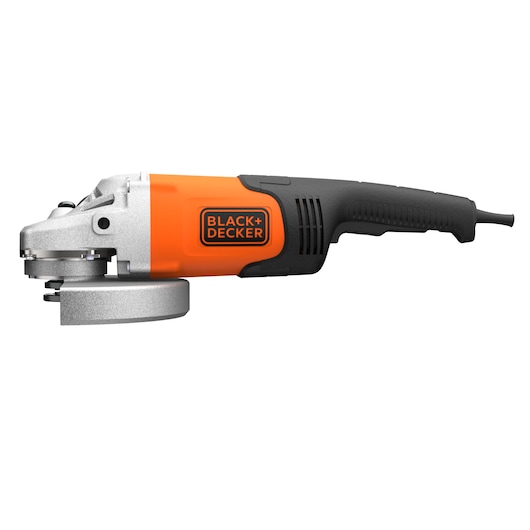 Side view of the BLACK+DECKER® 2200W 230mm Electric Large Angle Grinder, facing left.
