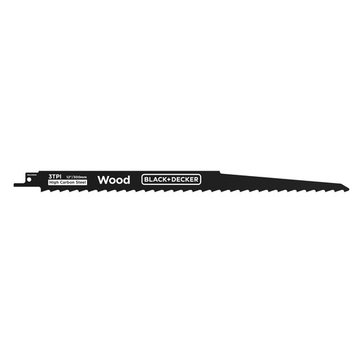 Photo of BLACKDECKER BLCR78E1 wood cutting reciprocating saw blade, black, 12 inch, high carbon steel, side view