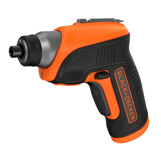 A close-up image of an orange and black BLACK+DECKER cordless screwdriver with an ergonomic handle and compact design.