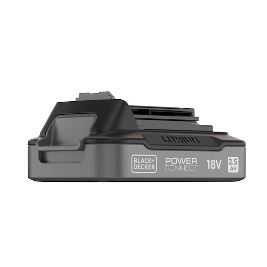 Front-side view of the BLACK+DECKER® POWERCONNECT™ 18V 2.5 Ah State of Charge Li-ion Battery.