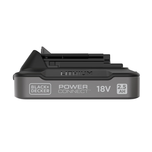 Side view of theBLACK+DECKER® POWERCONNECT™ 18V 2.5 Ah State of Charge Li-ion Battery, facing left.