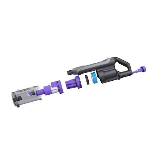 Side deconstructed view of the 6-stage filtration system - BLACK+DECKER SUMMITSERIES select Pet cordless stick vacuum.