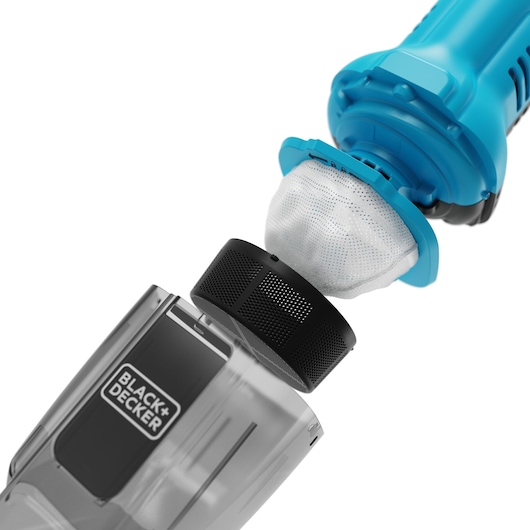Close-up of the BLACK+DECKER Dustbuster's filter.