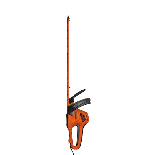 An orange and black electric hedge trimmer from BLACK+DECKER, model GT7030, displayed upright on a white background.